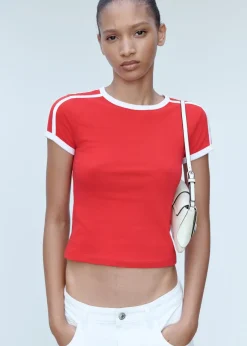 MANGO Koszulki*Koszulka z dzianiny z kontrastowym zakończeniem