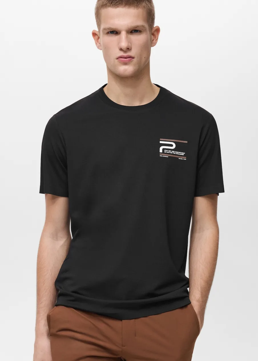 MANGO Koszulki*Koszulka z materiału comfort stretch z nadrukiem