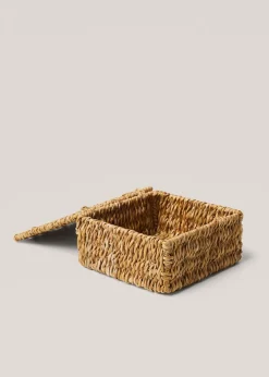 MANGO Przedmioty Do Dekoracji Salonu|Kosze Do Sypialni*Koszyk z naturalnych włókien z pokrywą 21 x 21 cm