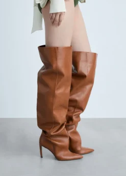 MANGO Akcesoria Skórzane*Kozaki skórzane z marszczeniem