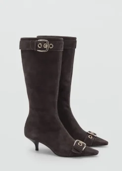 MANGO Buty*Kozaki ze skóry dwoiny ze sprzączkami