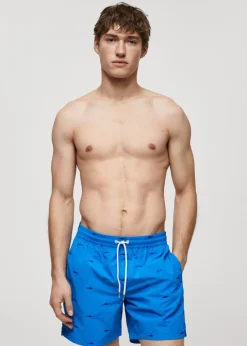 MANGO Więcej Akcesoriów*Kąpielówki z troczkami i wyhaftowanym motywem ryby