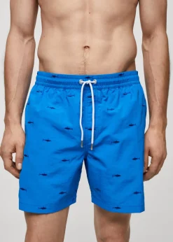 MANGO Więcej Akcesoriów*Kąpielówki z troczkami i wyhaftowanym motywem ryby