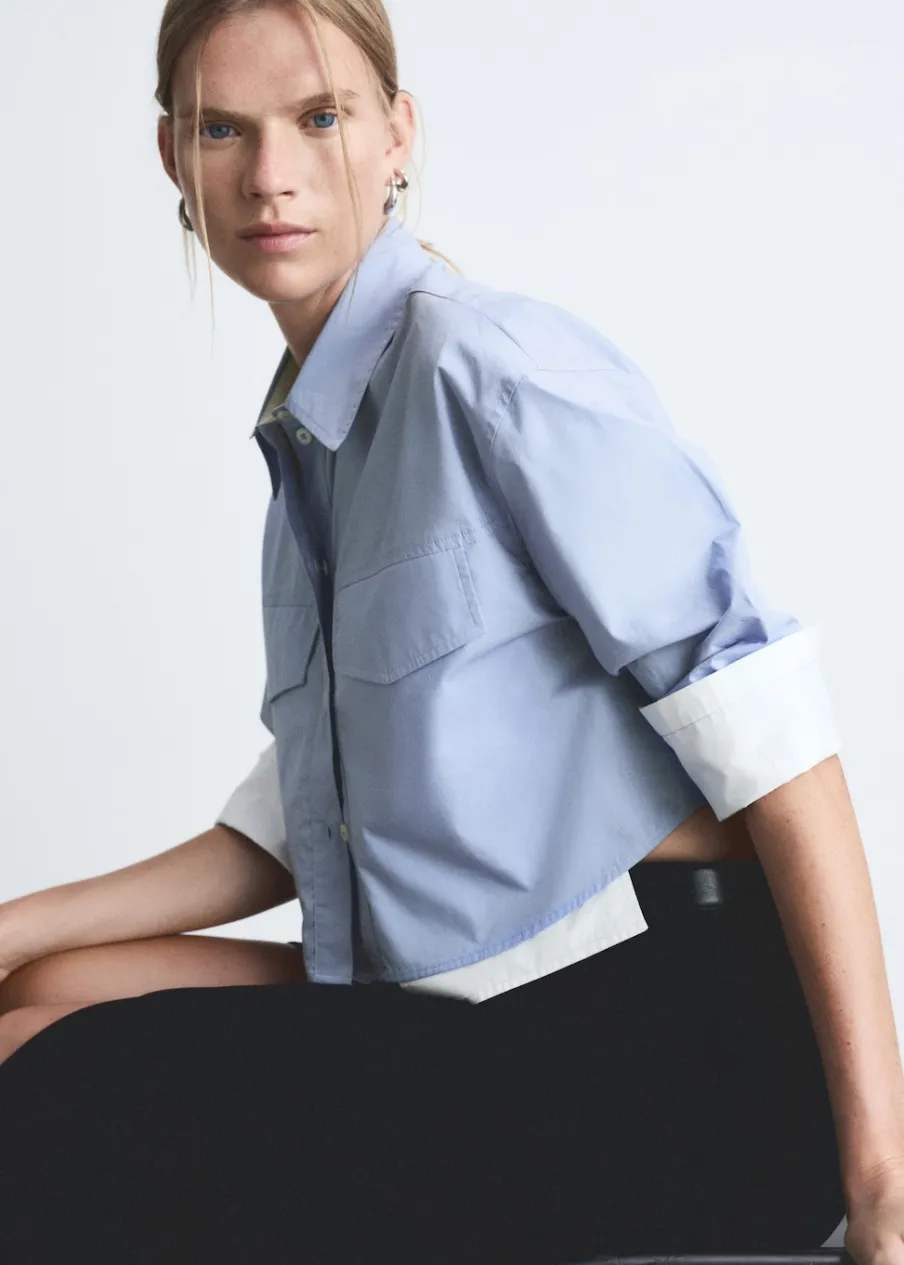 MANGO Koszule I Bluzki*Krótka koszula z łączonych materiałów