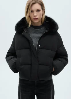 MANGO Płaszcze*Krótka kurtka puchowa z futrzanym kołnierzem