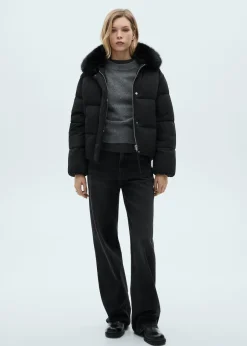 MANGO Płaszcze*Krótka kurtka puchowa z futrzanym kołnierzem