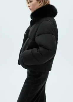 MANGO Płaszcze*Krótka kurtka puchowa z futrzanym kołnierzem