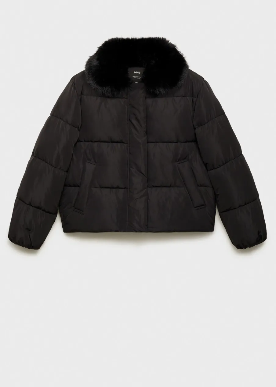 MANGO Płaszcze*Krótka kurtka puchowa z futrzanym kołnierzem