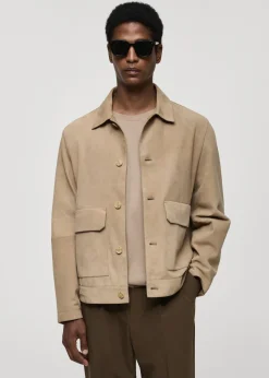 MANGO Kurtki I Koszule Wierzchnie|Skóra*Kurtka 100% skóra zamszowa z kieszeniami