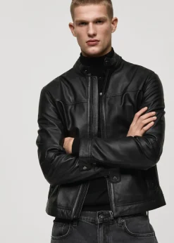 MANGO Kurtki I Koszule Wierzchnie|Skóra*Kurtka biker ze skóry nappy