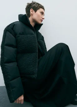 MANGO Płaszcze*Kurtka pikowana ze wstawkami z dzianiny bouclé