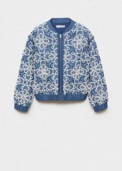 MANGO Kurtki*Kurtka z bawełny z kwiatowym haftem