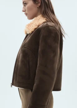 MANGO Płaszcze|Kurtki*Kurtka z imitacji zamszu z kołnierzem z baranka