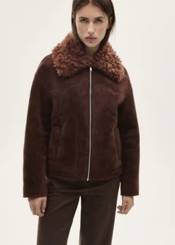MANGO Płaszcze|Kurtki*Kurtka z imitacji zamszu z kołnierzem z baranka