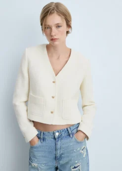 MANGO Kurtki*Kurtka z tweedu z dekoltem w serek