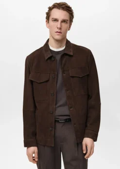 MANGO Kurtki I Koszule Wierzchnie|Skóra*Kurtka z zamszowej skóry z kieszeniami