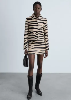 MANGO Kurtki|Skóra*Kurtka ze skóry z włosiem w zebrę