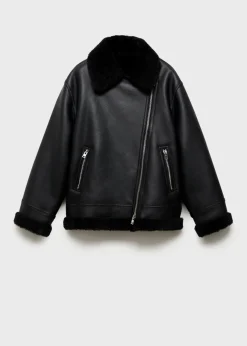 MANGO Płaszcze|Kurtki*Kurtka ze sztucznej skóry z kożuszkiem