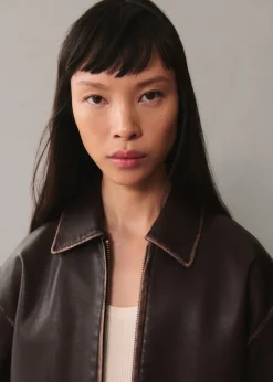 MANGO Kurtki*Kurtka ze sztucznej skóry z kontrastowymi szwami