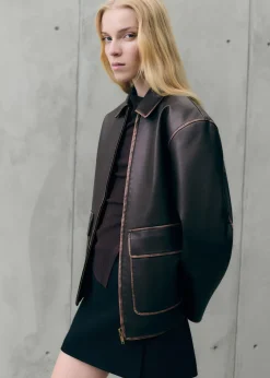 MANGO Kurtki*Kurtka ze sztucznej skóry z kontrastowymi szwami