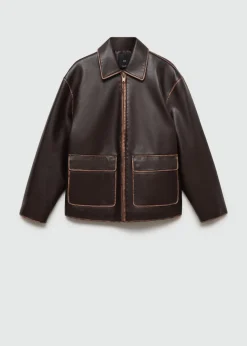 MANGO Kurtki*Kurtka ze sztucznej skóry z kontrastowymi szwami