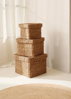 MANGO Kosze Do Sypialni|Kosze Do Salonu*Kwadratowy koszyk z pokrywą 23 x 19 cm