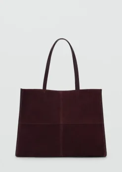 MANGO Torebki|Akcesoria Skórzane*Leather shopper bag with stitching