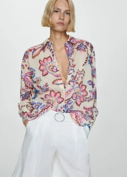 MANGO Koszule I Bluzki*Lejąca koszula z kwiatowym wzorem