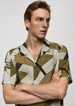 MANGO Koszule*Lejąca koszula z nadrukiem i kołnierzykiem bowling