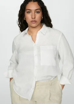 MANGO Koszule I Bluzki*Lniana koszula z kieszenią
