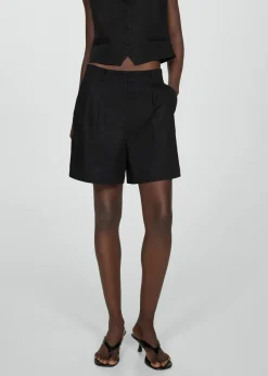 MANGO Krótkie Spodenki*Lniane bermudy z zakładkami