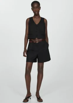 MANGO Krótkie Spodenki*Lniane bermudy z zakładkami