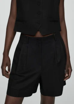 MANGO Krótkie Spodenki*Lniane bermudy z zakładkami