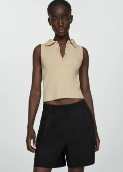 MANGO Krótkie Spodenki*Lniane bermudy z zakładkami