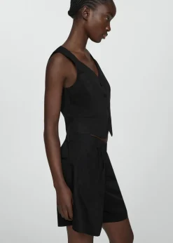 MANGO Krótkie Spodenki*Lniane bermudy z zakładkami