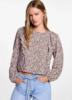 MANGO Koszule I Bluzki*Marszczona bluzka z falbaniastym rękawem