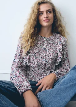 MANGO Koszule I Bluzki*Marszczona bluzka z falbaniastym rękawem