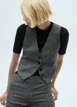 MANGO Kamizelki*Melanżowa kamizelka garniturowa z wełny