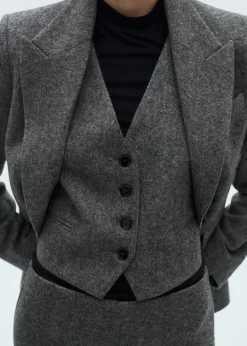 MANGO Kamizelki*Melanżowa kamizelka garniturowa z wełny