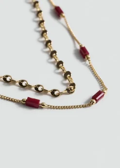 MANGO Biżuteria*Naszyjnik z dwoma łańcuszkami i kryształkami