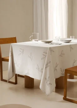 MANGO Obrusy*Obrus bawełniany z haftem w liście 170 x 250 cm