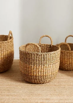 MANGO Kosze Do Sypialni|Kosze Do Salonu*Okrągły koszyk z naturalnych włókien 36 x 25 cm