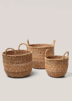 MANGO Kosze Do Sypialni|Kosze Do Salonu*Okrągły koszyk z naturalnych włókien 36 x 25 cm