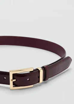 MANGO Paski|Akcesoria Skórzane*Pasek skórzany z kwadratową klamrą