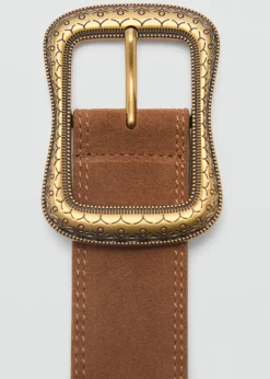 MANGO Paski|Akcesoria Skórzane*Pasek z dwoiny z grawerowaną sprzączką