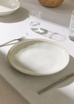 MANGO Zastawa Stołowa*Płaski talerz z kamionki z podwójną obwódką w postarzanym stylu