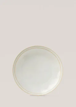 MANGO Zastawa Stołowa*Płaski talerz z kamionki z podwójną obwódką w postarzanym stylu