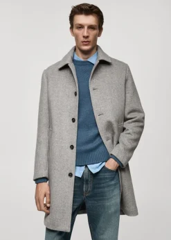 MANGO Płaszcze*Płaszcz regular fit z wełny w jodełkę
