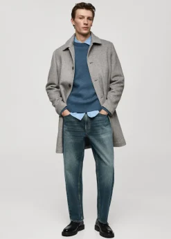 MANGO Płaszcze*Płaszcz regular fit z wełny w jodełkę