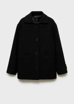 MANGO Płaszcze*Płaszcz wełniany midi na guziki
